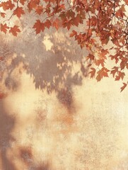 Poster - Autumnal maple leaves casting shadows on a textured wall creating a serene and warm atmosphere perfect for seasonal designs and artistic backgrounds