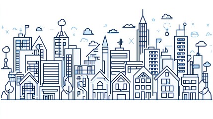 Aufkleber - Line art city skyline, modern architecture, simple illustration, background use