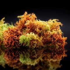 Poster - Close up of vibrant colorful moss on a reflective black surface creating a natural and organic texture with a soft and inviting mood for design and decoration