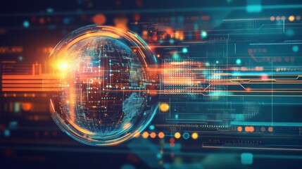 Poster - global network, digital world, data flow, futuristic technology, connection.
