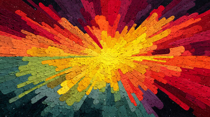Poster - Abstract burst of colorful splinters radiating from center with textural depth and artistic flair modern vibrant background splintered mosaic effect