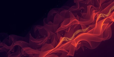 Poster - Abstract red and orange flowing shapes with small white dots on a dark background art