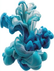 Poster - Ethereal turquoise ink cloud swirling gracefully against a pristine white canvas creating a mesmerizing dance of color and form with a dreamy and artistic mood