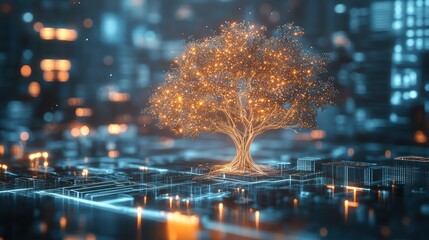 Poster - Glowing digital tree on futuristic circuit board.