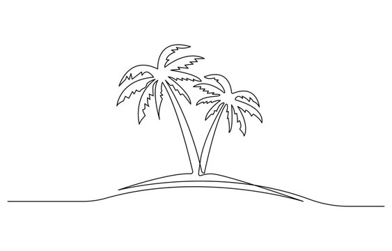 Continuous one line drawing of Palm tree vector. Coconut tree single outline vector illustration, Isolated on white background vector illustration.
