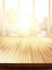 Poster - Wooden Table Surface with Blurred Background Ideal for Product Display and Mockups Capturing Warm Light and Clean Aesthetic Perfect for Interior Design Projects