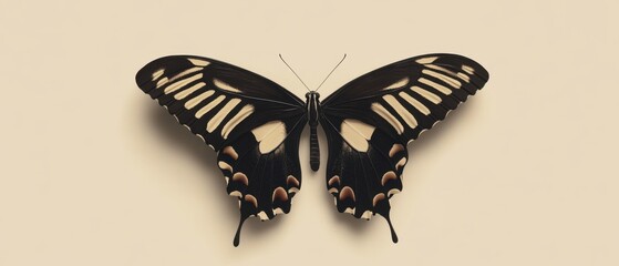 Poster - Captivating butterfly specimen with open wings on a cream background showcasing intricate details and symmetrical patterns in studio light for stock photography