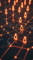Aufkleber - Abstract Network Connection of People Icons Representing Social Media and Communication Technology with Glowing Orange Lines and Nodes on a Dark Background
