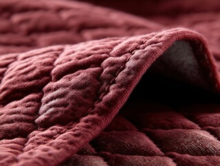 Poster - Captivating Close Up of a Quilted Maroon Fabric Revealing Intricate Texture and Softness in a Cozy and Inviting Ambiance with a Tactile Appeal