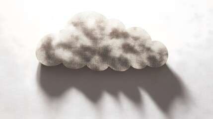 Poster - A textured, cloud-shaped object casts a shadow on a white background. The image evokes a sense of minimalism and tranquility. Its subtle details create a calming atmosphere.