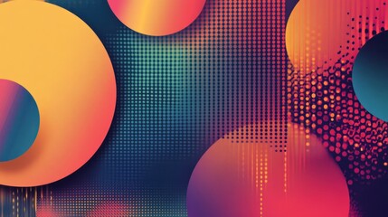 Poster - abstract background with colorful circles and halftone pattern.
