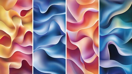 Poster - abstract colorful wavy textures, four vibrant panels.