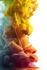 Poster - Ethereal dance of vibrant colors in liquid suspension creating a mesmerizing abstract composition with fluidity and depth on white backdrop in studio shot