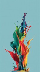Aufkleber - Vibrant paint explosion against a serene blue backdrop capturing dynamic movement and artistic expression showcasing fluidity and vivid colors in a captivating display