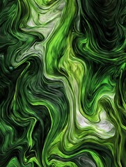 Poster - Abstract swirls of emerald green and white create a mesmerizing marble effect with intricate patterns and organic flowing lines in a modern artistic style