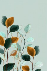 Poster - Artistic eucalyptus leaves illustration on pastel background creating a serene botanical mood and light airy feel ideal for modern design and decoration