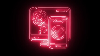  glowing neon app development icon isolated, black background, HD motion graphic animation