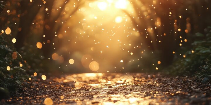 Curving shimmer drops, dreamy trail on the background