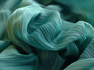 Poster - Abstract teal fabric with flowing pleats creating depth and texture soft light and shadow elegant design close up shot for background or design element