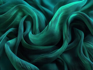 Poster - Elegant emerald fabric cascading in soft folds creating a luxurious texture with deep shadows and vibrant hues capturing a serene and sophisticated mood