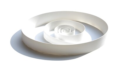 Poster - Abstract 3D rendering of a white spiral, showcasing a minimalist design with a focus on form and shadow. The spiral's layers create depth and visual interest against a bright white background.