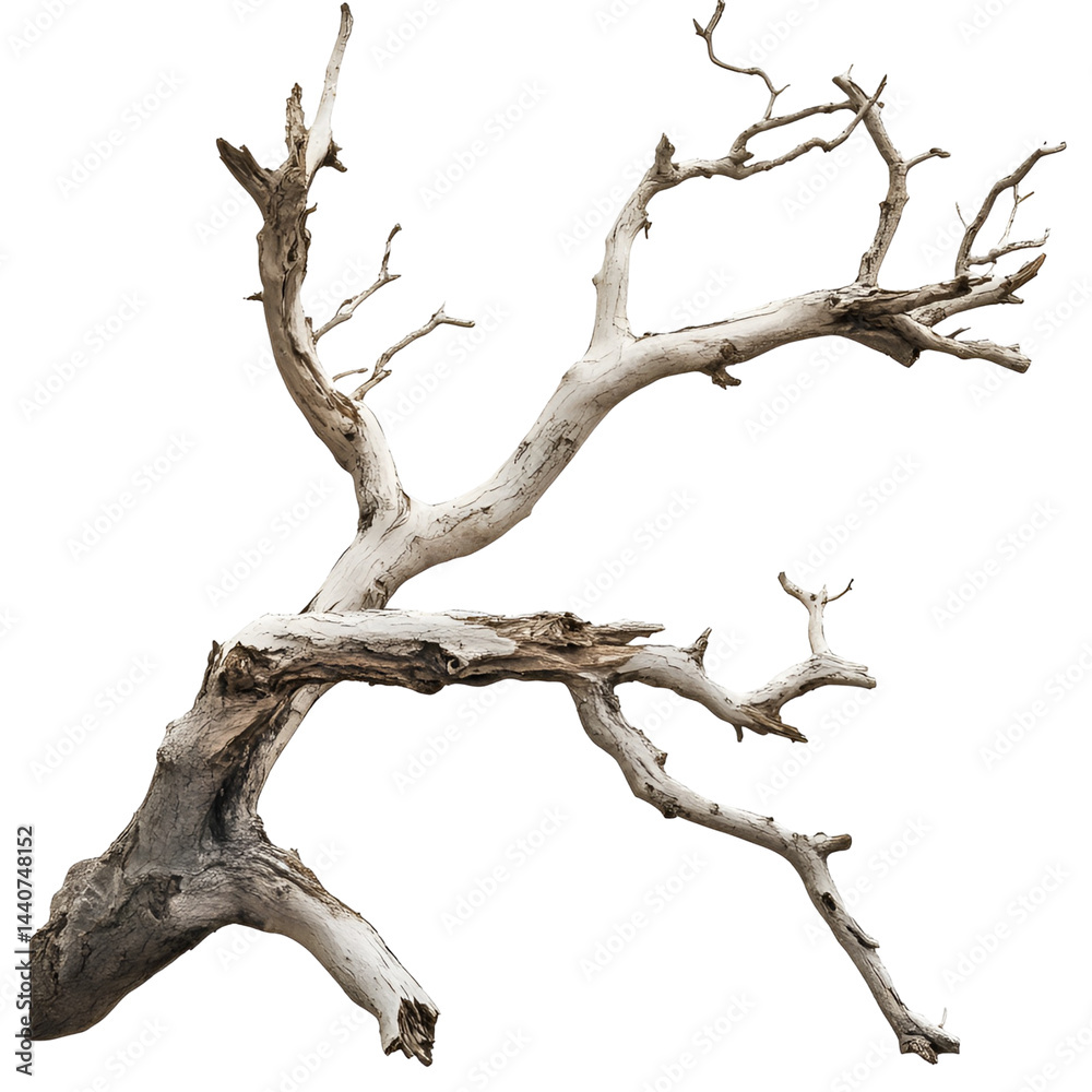 High-resolution image of a weathered, dead tree branch isolated on a ...