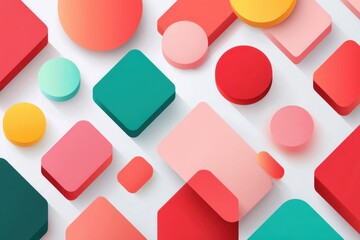 Aufkleber - Geometric arrangement with colorful shapes on white surface abstract background with modern style and vibrant colors creating a playful and dynamic composition