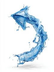 Poster - Dynamic water sculpture in abstract arrow form against white background creating movement and flow with liquid texture and refreshing visual impact for design concepts
