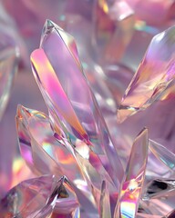Poster - Abstract iridescent crystal formation with soft pastel colors creating a dreamy and ethereal mood with a macro lens focus on detail and depth