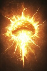 Poster - Mushroom Bursting with Intense Energy and Light Creating a Fiery and Dramatic Visual Display with a Glowing Effect in a Warm Toned Background