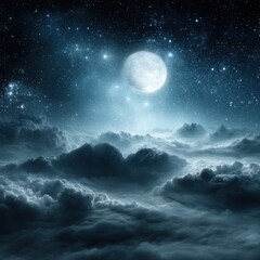 Wall Mural - ethereal moonlight illuminates a serene landscape of dreamy clouds and distant stars creating a tran