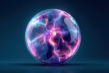 Poster - Captivating plasma ball with vibrant energy streams against a dark backdrop creating a mesmerizing visual effect showcasing modern technology and abstract art