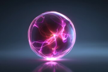 Poster - Captivating plasma ball showcasing intricate pink and purple energy filaments against a dark background creating a magical and futuristic ambiance with a spherical shape