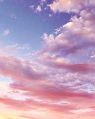 Wall Mural - Ethereal sky with soft pastel hues of pink and purple creating a dreamy and serene atmosphere during twilight hour, vertical shot capturing the beauty of nature