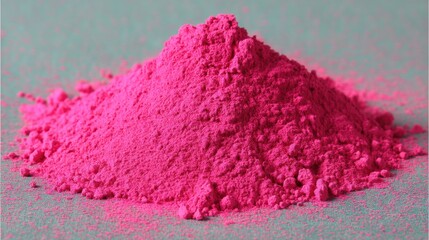 Poster - Vibrant pink pigment powder pile against a textured light green backdrop creating a captivating visual harmony showcasing color and texture in a simple composition