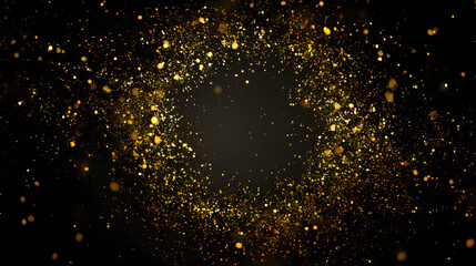 Poster - shimmering gold particles: a mesmerizing swirl of luminous gold particles dance against a deep, dark