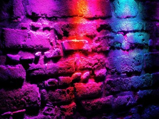 Aufkleber - Vibrant stone wall illuminated with neon lights creating a colorful and textured background perfect for modern design and artistic expression with a captivating visual mood