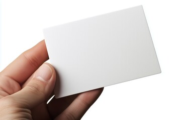 Wall Mural - Blank Business Card Mockup Held in Hand, Isolated on White Background