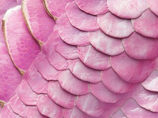 Poster - Abstract pink scale pattern creating a textured background with a soft and gentle visual appeal, perfect for feminine designs, close up shot, natural light, macro style