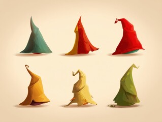 Poster - Whimsical array of pointed hats in vibrant hues against a soft backdrop fantasy inspired design