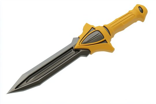 Dagger isolated on white background. 3d rendering. Cartoon plastic style icon