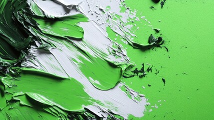 Poster - Abstract painting featuring vibrant green and white brushstrokes creating a dynamic texture and a modern artistic expression for creative projects and designs