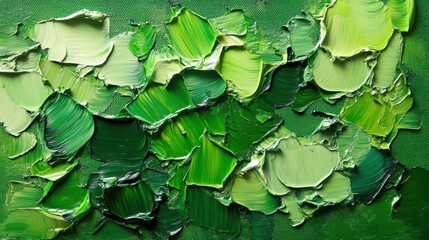 Poster - Emerald hues in impasto painting showcasing vibrant green tones and textured brushstrokes on canvas creating depth and visual interest in abstract art