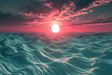 Wall Mural - Serene ocean landscape with a vibrant sunset casting a warm glow over gentle waves creating a peaceful and captivating atmosphere with a dreamy horizon