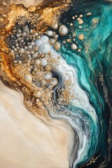 Poster - Abstract art painting with gold accents and fluid shapes creating a dynamic and luxurious visual experience showcasing modern artistic expression