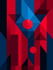 Poster - Abstract Geometric Red Blue Design - Symbolizing dynamism, energy, contrast, balance, and modern design. A vibrant abstract composition using geometric shapes in bold red and blue hues