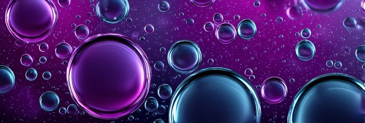 Poster - Abstract Purple and Blue Bubbles - Close-up shot of vibrant purple and blue bubbles floating in a liquid, creating a mesmerizing abstract pattern