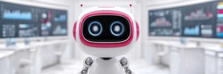 Poster - adorable ai assistant in modern office - friendly robot, workplace, future technology, helpful assis