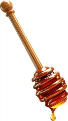 Poster - Honey dipper crafted from wood with dripping honey against a white background studio shot food photography sweet treat healthy food concept kitchen utensil