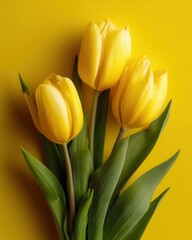 Poster - Radiant Yellow Tulips Blooming in Springtime Elegance on a Sunny Backdrop Capturing the Essence of Floral Beauty and Natural Light in a Minimalist Style